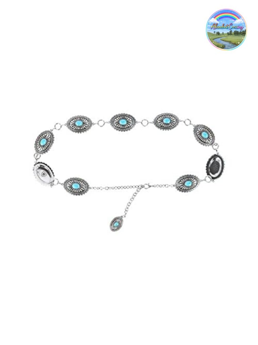 Western Concho Chain Belt with Turquoise Stones, Lobster Claw Closure